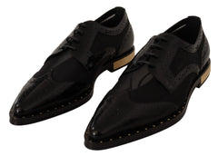 Dolce & Gabbana Black Leather Broques Sheer Wingtip Shoes - EU35/US4.5