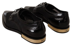 Dolce & Gabbana Black Leather Broques Sheer Wingtip Shoes - EU35/US4.5