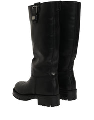 Dolce & Gabbana Black Leather Buckle Detail Mid Calf Boots Shoes - EU36/US5.5