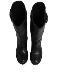 Dolce & Gabbana Black Leather Buckle Detail Mid Calf Boots Shoes - EU36/US5.5