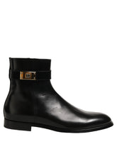 Dolce & Gabbana Black Leather Buckle Mid Calf Boots Shoes - EU45/US12