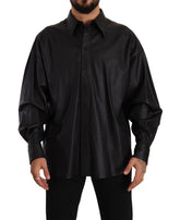 Dolce & Gabbana Black Leather Button Down Men Collared Jacket - IT52 | XL - Coats & Jackets