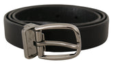 Dolce & Gabbana Black Leather Chrome Logo Metal Buckle Belt - 90 cm / 36 Inches - Belts