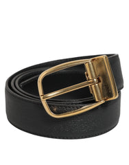 Dolce & Gabbana Black Leather Classic Metal Logo Buckle Belt - 90 cm / 36 Inches - Belts