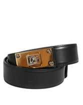 Dolce & Gabbana Black Leather Classic Metal Logo Buckle Belt - 90 cm / 36 Inches - Belts