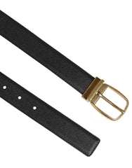 Dolce & Gabbana Black Leather Classic Metal Logo Buckle Belt - 90 cm / 36 Inches - Belts