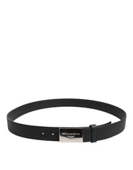 Dolce & Gabbana Black Leather Classic Metal Logo Buckle Belt - 95 cm / 38 Inches - Belts