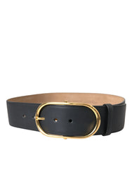 Dolce & Gabbana Black Leather Classic Metal Oval Buckle Belt - 85 cm / 34 Inches - Belts