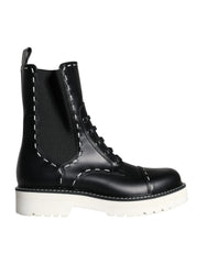 Ghete Dolce & Gabbana negre din piele, cu talpă tip combat, mijlocul gambei - EU36/US5.5