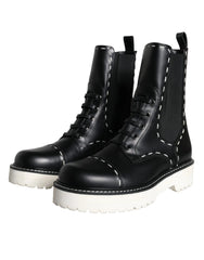 Dolce & Gabbana Black Leather Combat Mid Calf Boots Shoes - EU36/US5.5 - Boots