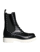 Dolce & Gabbana Black Leather Combat Mid Calf Boots Shoes - EU36/US5.5 - Boots