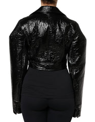 Dolce & Gabbana Black Leather Cropped Long Sleeve Coat Jacket - IT40|S - Coats & Jackets