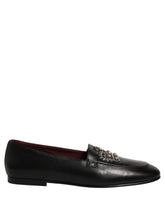 Dolce & Gabbana Black Leather Crown Embellished Loafers Schuhe - EU44/US11