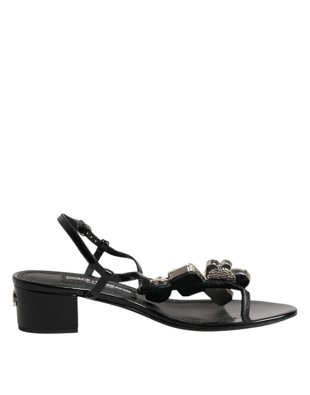 Dolce & Gabbana Black Leather Crystal Ankle Strap Sandals Shoes - Sandals