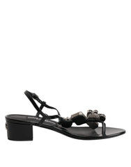 Dolce & Gabbana Black Leather Crystal Ankle Strap Sandals Shoes - Sandals