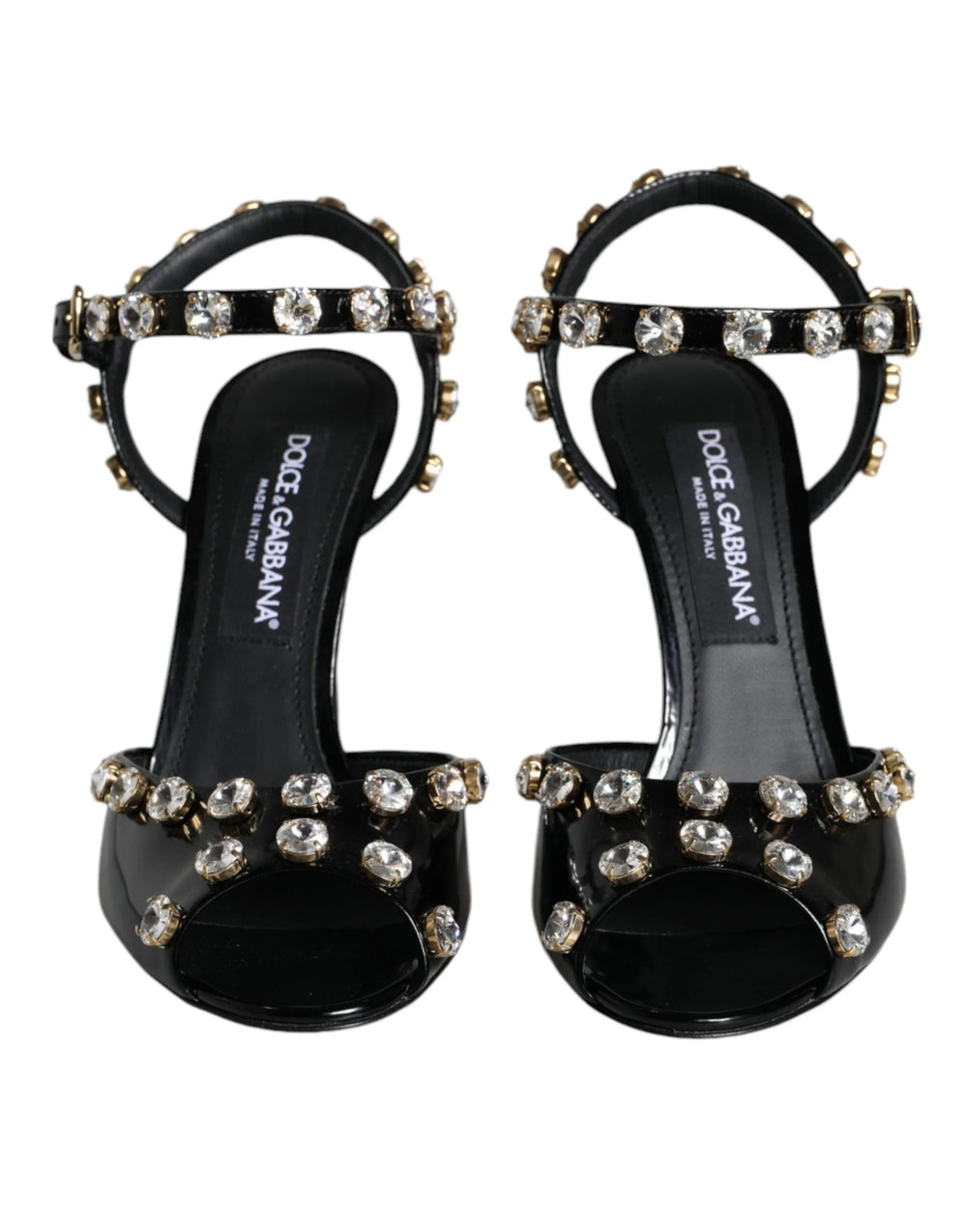 Dolce & Gabbana Black Leather Crystal Ankle Strap Sandals Shoes - EU39/US8.5