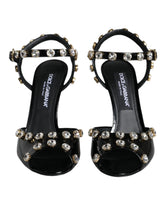 Dolce & Gabbana Black Leather Crystal Ankle Strap Sandals Shoes - EU39/US8.5