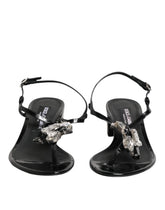 Dolce & Gabbana Svarta Läder Sandaler med Kristallrem