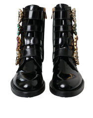 Dolce & Gabbana Black Leather Crystal Buckles Boots Shoes - EU35/US4.5 - Boots