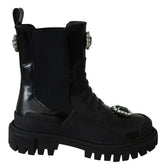 Dolce & Gabbana Black Leather Crystal Combat Boots - EU35/US4.5 - Boots