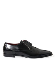 Dolce & Gabbana Black Leather Crystal Dress Formal Shoes - Shoes