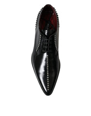 Dolce & Gabbana Black Leather Crystal Dress Formal Shoes - Shoes