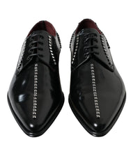 Dolce & Gabbana Black Leather Crystal Dress Formal Shoes - Shoes