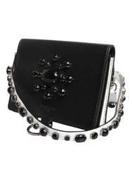 Dolce & Gabbana Black Leather Crystal Embellished Card Holder Wallet - Card Cases