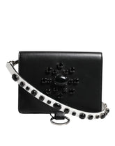 Dolce & Gabbana Black Leather Crystal Embellished Card Holder Wallet - Card Cases