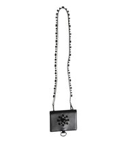 Dolce & Gabbana Black Leather Crystal Embellished Card Holder Wallet