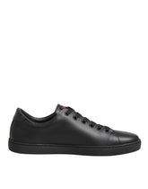 Dolce & Gabbana Black Leather Crystal Heart Low Top Sneakers Shoes - Sneakers