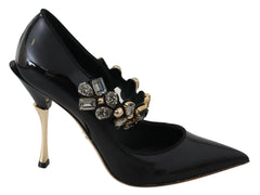 Dolce & Gabbana Black Leather Crystal Shoes Mary Jane Pumps - EU35/US4.5 - Heels