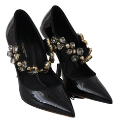 Dolce & Gabbana Black Leather Crystal Shoes Mary Jane Pumps - EU35/US4.5