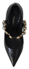 Dolce & Gabbana Black Leather Crystal Shoes Mary Jane Pumps - EU35/US4.5