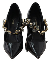Dolce & Gabbana Black Leather Crystal Shoes Mary Jane Pumps - EU35/US4.5
