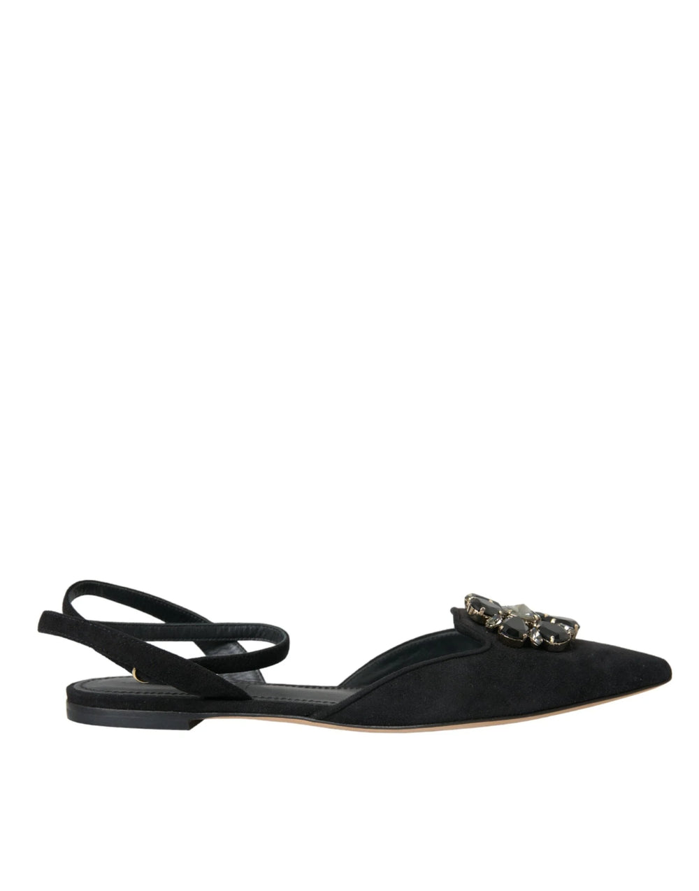 Dolce & Gabbana Black Leather Crystal Slingback Sandals Shoes - EU38/US7.5 - Flats