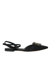 Dolce & Gabbana Black Leather Crystal Slingback Sandals Shoes - EU38/US7.5 - Flats