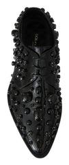 Dolce & Gabbana Black Leather Crystals Dress Broque Shoes - EU39/US8.5 - Flats