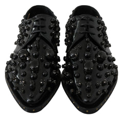 Dolce & Gabbana Black Leather Crystals Dress Broque Shoes - EU39/US8.5 - Flats