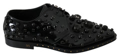 Dolce & Gabbana Black Leather Crystals Dress Broque Shoes - EU39/US8.5 - Flats
