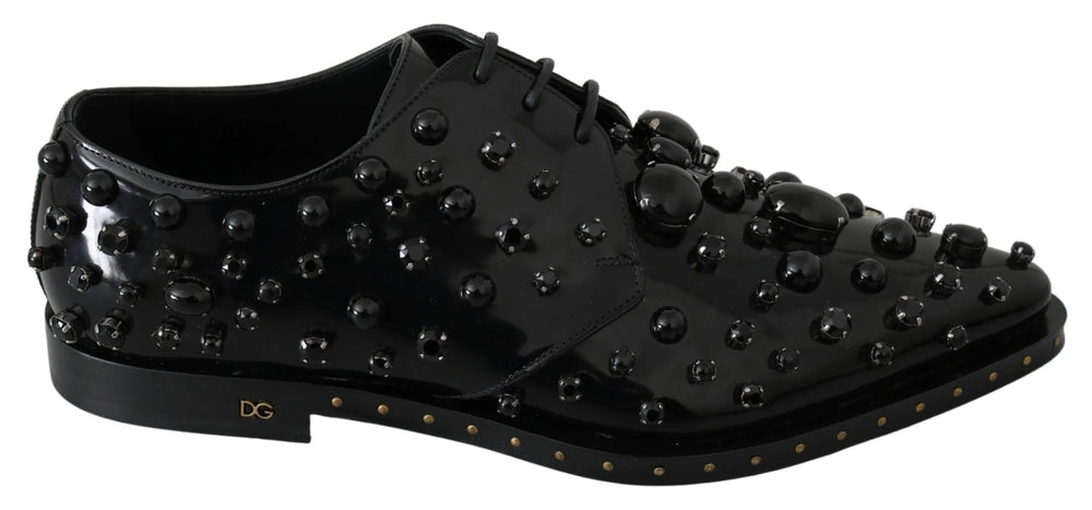 Dolce & Gabbana Black Leather Crystals Dress Broque Shoes - EU40/US9.5 - Flats