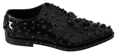 Dolce & Gabbana Black Leather Crystals Dress Broque Shoes - EU40/US9.5 - Flats