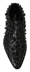 Dolce & Gabbana Black Leather Crystals Dress Broque Shoes - EU40/US9.5