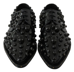 Dolce & Gabbana Black Leather Crystals Dress Broque Shoes - EU40/US9.5 - Flats