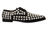 Dolce & Gabbana Black Leather Crystals Lace Up Formal Shoes - EU41/US10.5 - Flats