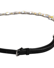 Dolce & Gabbana Black Leather Daisy Crystal Embellish Waist Belt - Belts