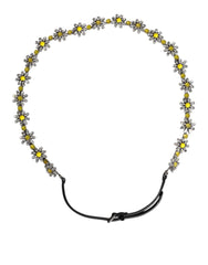 Dolce & Gabbana Black Leather Daisy Crystal Embellish Waist Belt - Belts