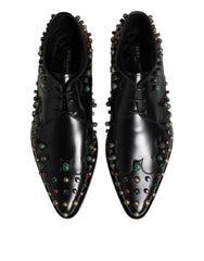 Dolce & Gabbana Black Leather Derby Dress Studded Shoes - EU44.5/US11.5 - Flats