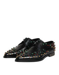 Dolce & Gabbana Black Leather Derby Dress Studded Shoes - EU44.5/US11.5 - Flats