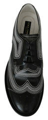 Dolce & Gabbana Black Leather Derby Formal White Lace Shoes - EU44/US11